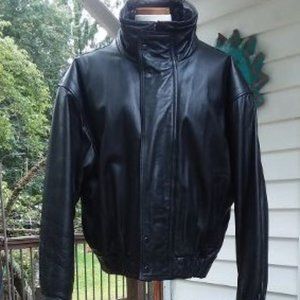 Vintage Men's Black Leather Bomber Stadium Jacket